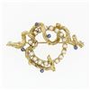 Image 1 : Vintage 14k Yellow Gold Pearl & Sapphire Bark Textured Vine Wrapped Brooch Pin