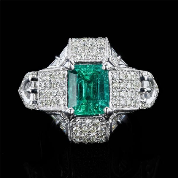 3.43 ctw Emerald and 2.37 ctw Diamond Platinum Ring