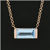 Image 4 : New 14K Rose Gold Emerald Cut Channel Set Blue Topaz Solitaire Pendant & Chain