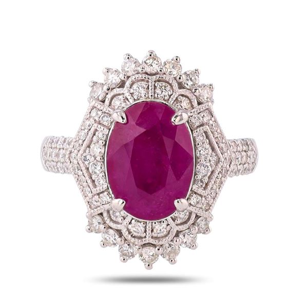 4.55 ctw BURMESE Ruby and 0.90 ctw Diamond Platinum Ring (GIA CERTIFIED)