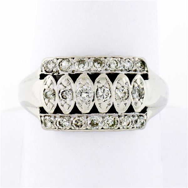 Antique Late Art Deco 14k White Gold.50 ctw Old Diamond Wide Statement Band Ring