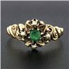 Image 2 : Antique Victorian 10k Rosy Yellow Gold Emerald & Seed Pearl w/ Scroll Work Ring