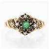 Image 4 : Antique Victorian 10k Rosy Yellow Gold Emerald & Seed Pearl w/ Scroll Work Ring