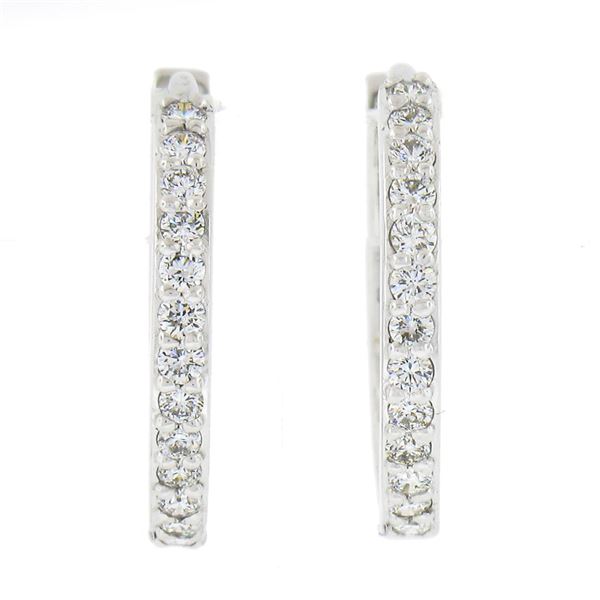 NEW 14k White Gold 0.33 ctw Round Pave Diamond 15.7mm Medium Huggie Hoop Earring