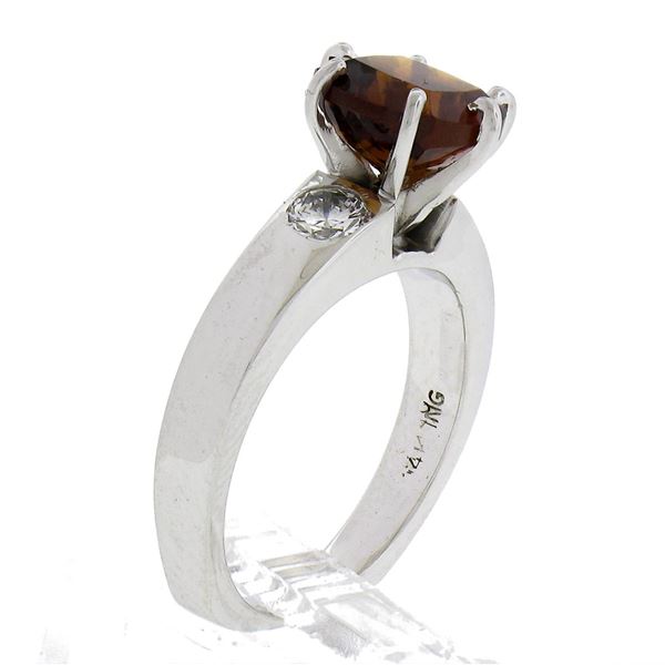 Solid 14K White Gold Cushion Citrine Solitaire & 0.40 ctw Diamond Cocktail Ring