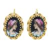 Image 2 : Vintage French 14k Gold Hand Painted Porcelain Portrait w/ Twisted Wire Earrings