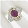 Image 4 : 18K Yellow Gold & Platinum GIA Oval Cabochon Ruby w/ Diamond Halo Cocktail Ring