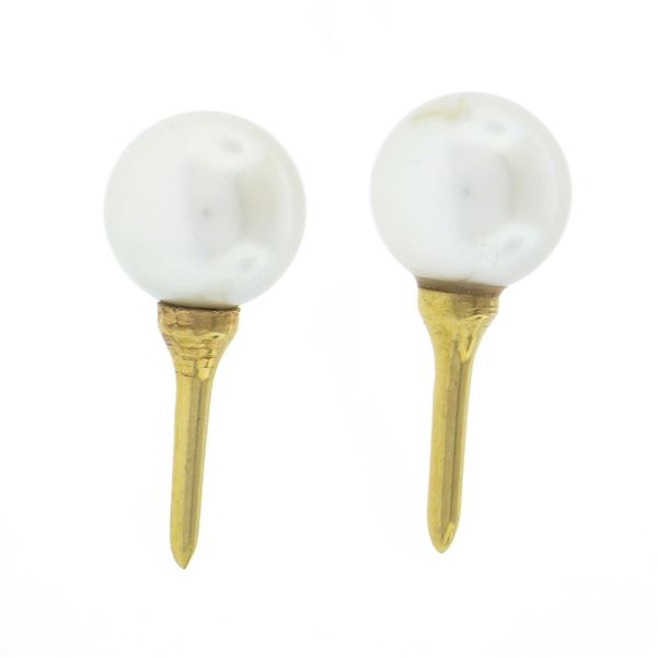 Estate 14k Yellow Gold 6mm White Cultured Pearl w/ Golf Tee Drop Stud Earrings