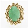 Image 4 : Vintage 14k Gold Oval Cabochon Jade Solitaire Free Form Dual Halo Cocktail Ring