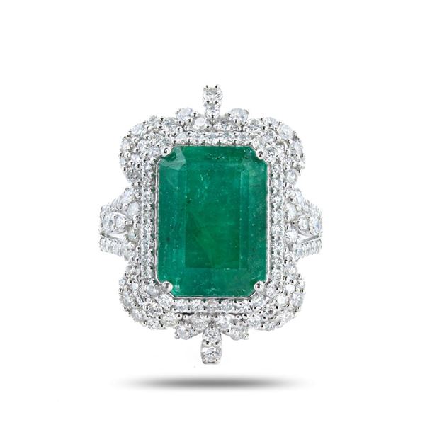 8.79 ctw Emerald and 1.47 ctw Diamond Platinum Ring