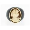 Image 5 : Vintage Carved Black Stone Wide Band Ring w/ 10k Gold Bezel Set Shell Cameo