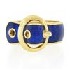 Image 4 : Vintage 18K Yellow Gold Royal Blue Enamel w/ Textured Gold Work Buckle Band Ring