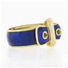 Image 5 : Vintage 18K Yellow Gold Royal Blue Enamel w/ Textured Gold Work Buckle Band Ring