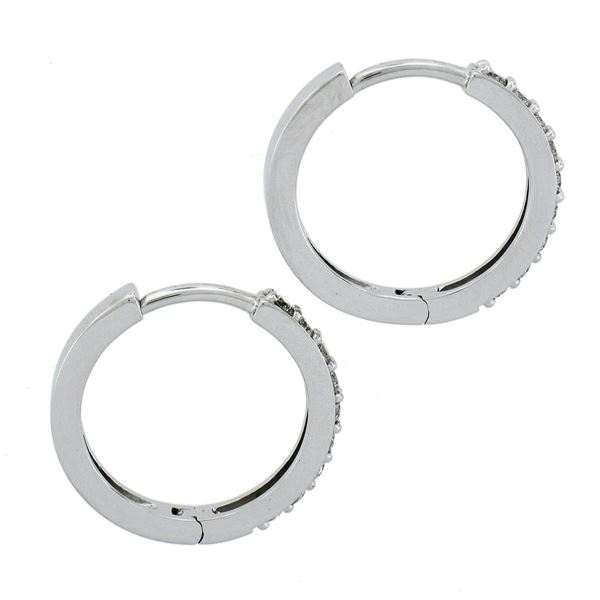 NEW Classic 14k White Gold 0.32 ctw Diamond 16.6mm Snap Huggie Hoop Earrings