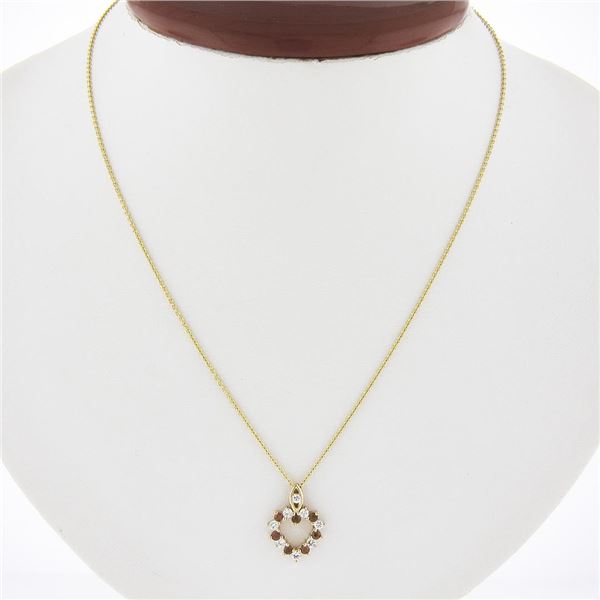 Mayors 14K Gold Alternating Diamond & Ruby Small Open Heart Pendant & 16 Chain