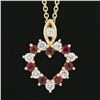Image 3 : Mayors 14K Gold Alternating Diamond & Ruby Small Open Heart Pendant & 16 Chain