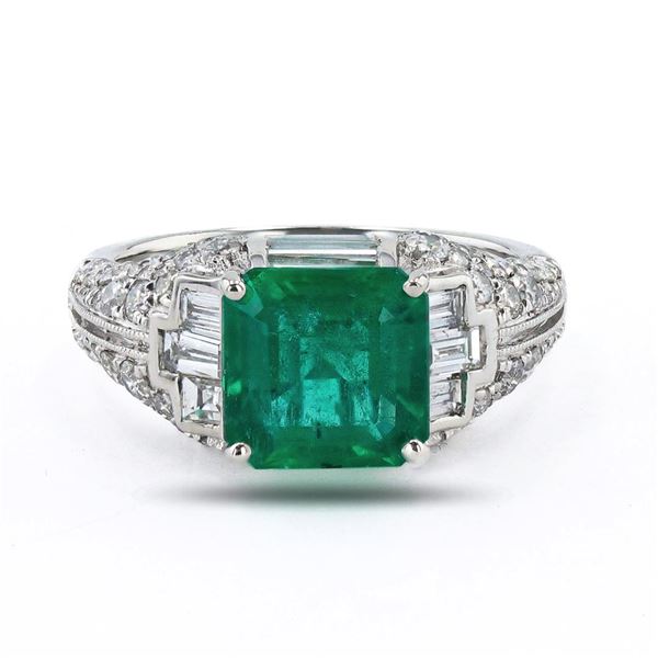 2.68 ctw Emerald and 1.97 ctw Diamond Platinum Ring