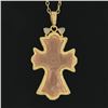 Image 6 : Gurhan 23K Yellow Gold Carved Rose Quartz & Diamond Cross Pendant w/ Cable Chain
