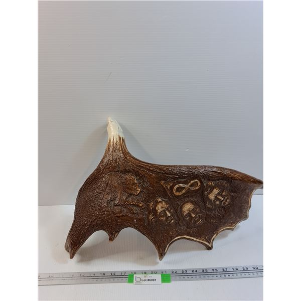 Moose Antler Metis Themed Carving by Jerome - 1997 - 23" x 18" - PICK UP