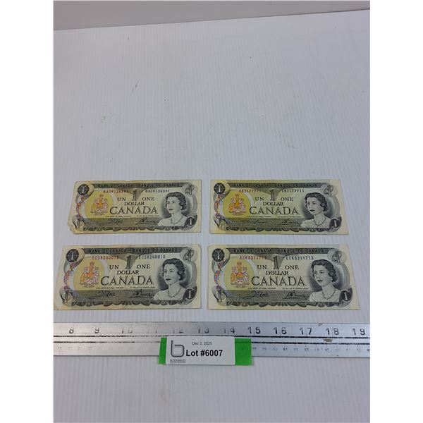 (4) Canadian One Dollar Bills: 1973