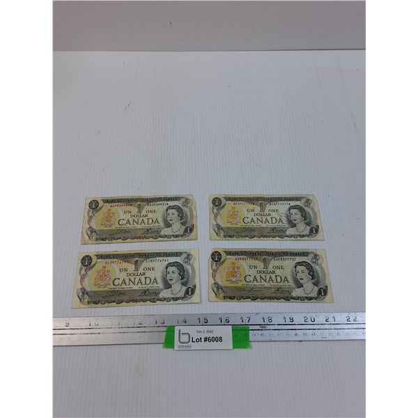 (4) Canadian One Dollar Bills: 1973