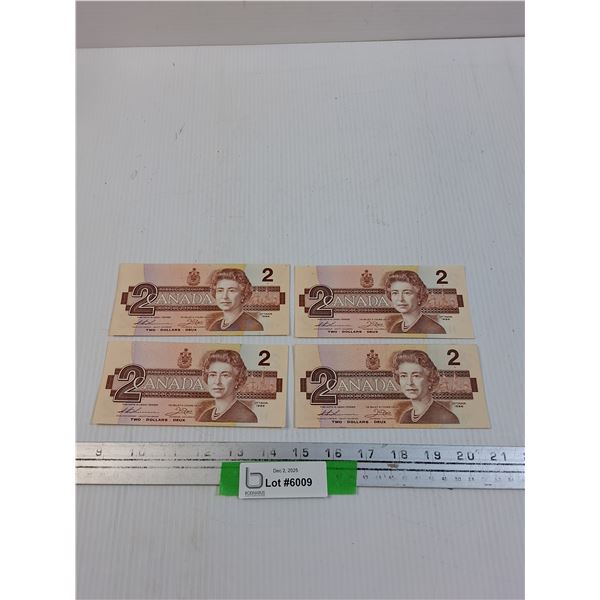 (4) Canadian Two Dollar Bills: 1986