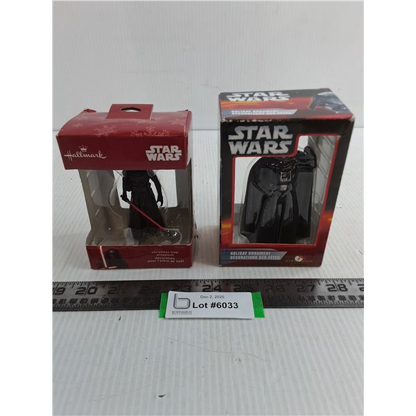 (2) Star Wars In Box Christmas Tree Ornaments (Darth Vader & Kylo Ren)