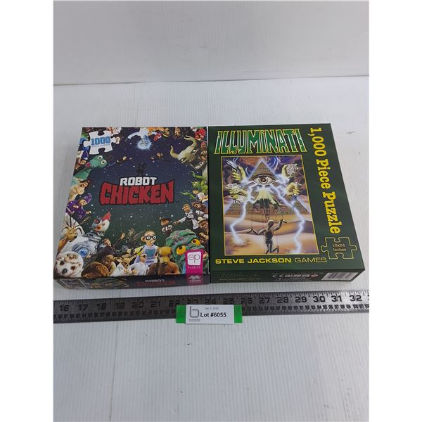 (2) NIB 1000-Piece Jigsaw Puzzles (Robot Chicken & Illuminati)