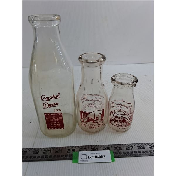 (3) Glass Milk Bottles