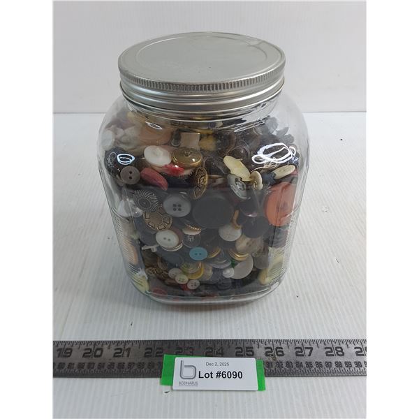 Large Glass Container of Assorted Buttons
