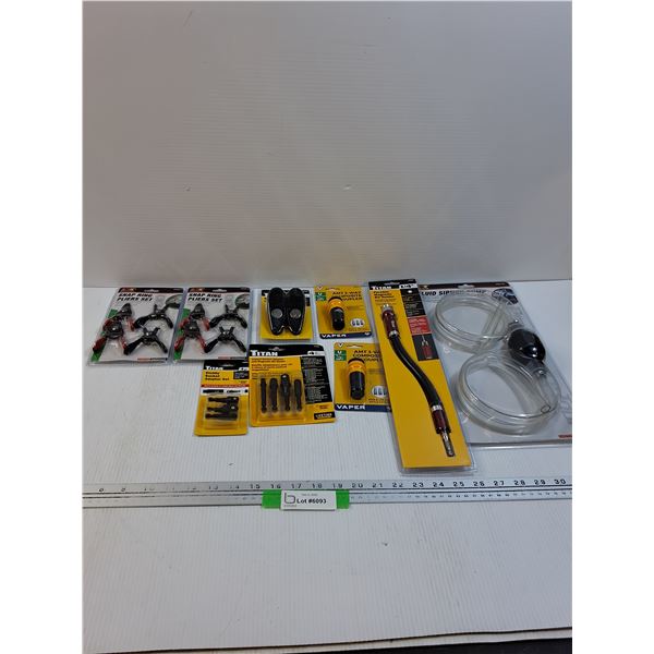 Tool Lot: Snap Ring Pliers, Magnetic Bit Holder, Siphon, Misc