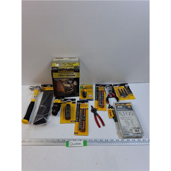 Tool Lot: Flashlight, Hammer, Zip Ties, Sockets, Misc
