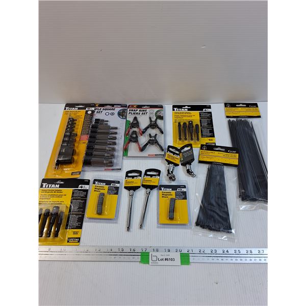 Tool Lot: Socket Sets, Zip Ties, Snap Ring Pliers, Misc