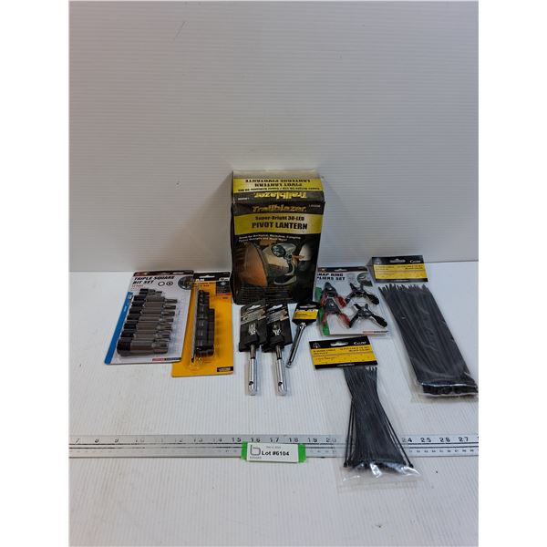 Tool Lot: Sockets, Flashlight, Zip Ties, Misc