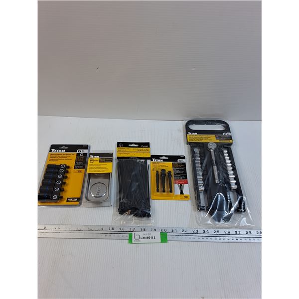 Tool Lot: Socket Sets, Zip Ties, Misc