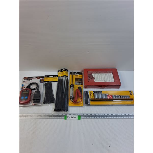 Tool Lot: O-Ring Set, Sockets, Diagnostic scanner, misc