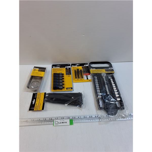 Tool Lot: Socket Sets, Magnetic Tray, Zip Ties, Misc