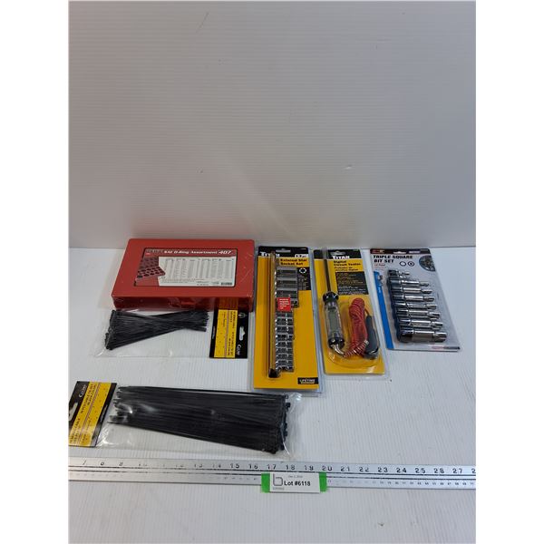 Tool Lot: Sockets Sets, Zip Ties, Tester, O-Rings