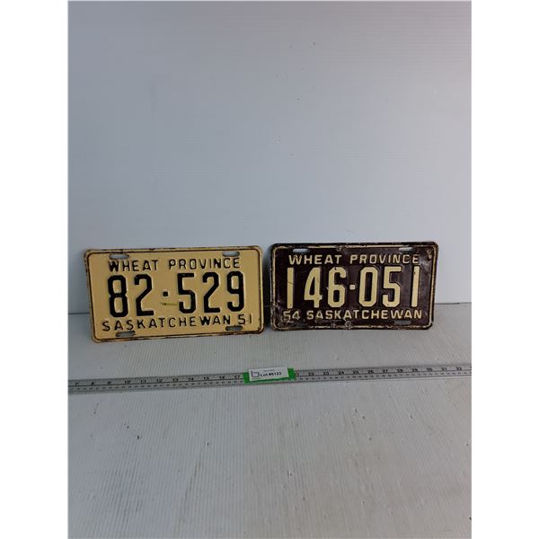 (2) Saskatchewan License Plates-1951, 1954