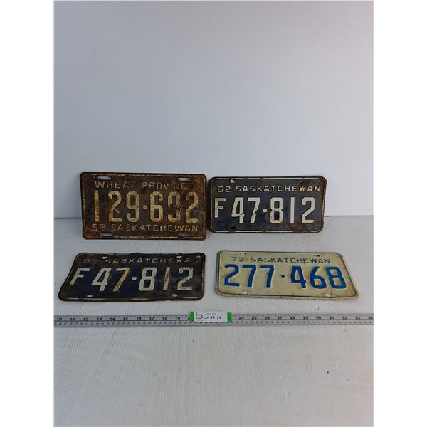 (4) Saskatchewan License Plates-  1952, 1962, 1972