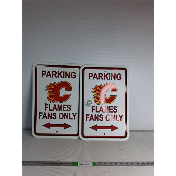 (2) Calgary Flame Fan Parking Sign 18"x12"