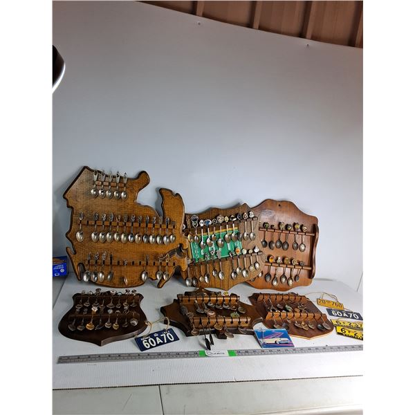 Antique Collector Spoons on Wall Plaques (6) Up to 18"x18"- cannot ship