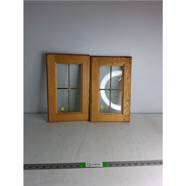 (2) Oak Framed Glass Windows 16"x10"
