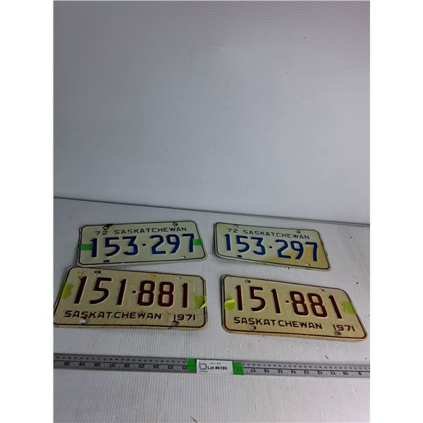 (2) Matching Pairs License Plates 71-72