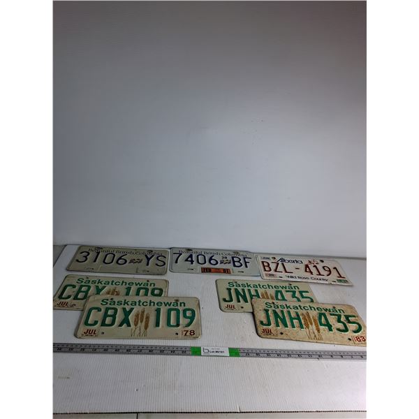 (7) License Plates- BC, Alberta, Sask