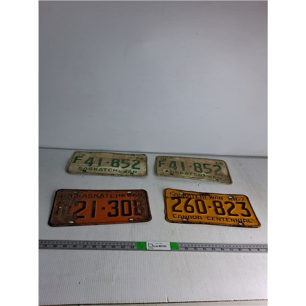 Pair of Matchig License Plates, (2) Sask Plates Orange & Yellow