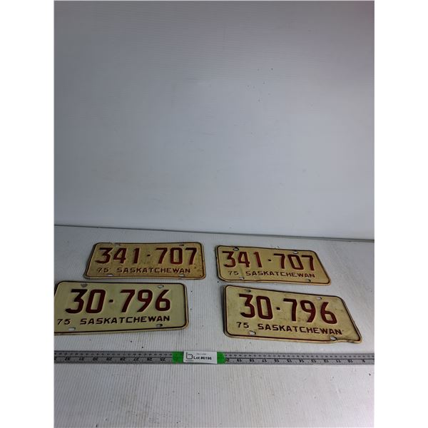 (2) Pairs of Matching Sask License Plates