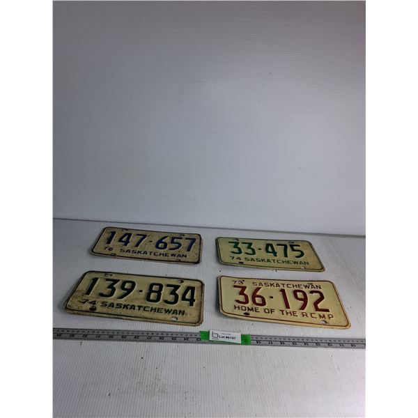 (4) Sask License Plates 73-76