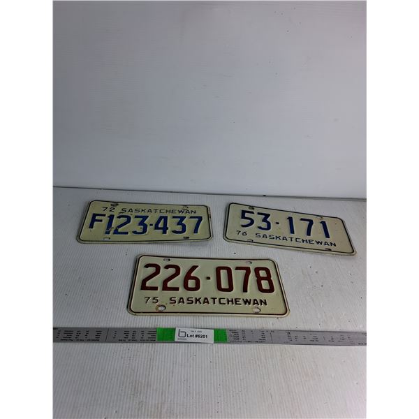 (3) Sask License Plates (70's)