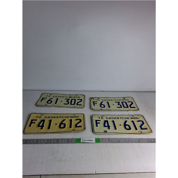 (2) Matching Pairs of Sask License Plates '72